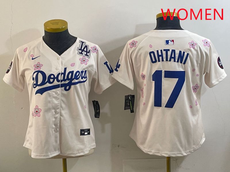 Women Los Angeles Dodgers #17 Ohtani Cream Sakura Edition 2025 Nike MLB Jersey style 5